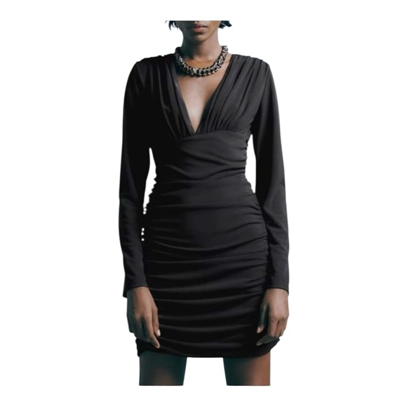 ZARA Black Ruched Dress - Picture 8 of 9
